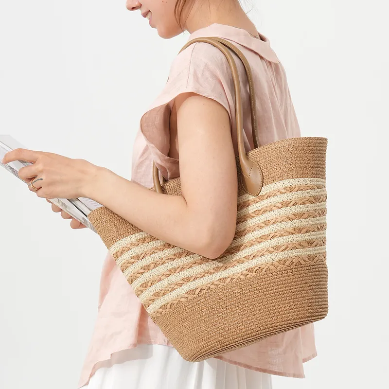 Striped woven straw beach tote - Tote Bag Beach reseña y precio