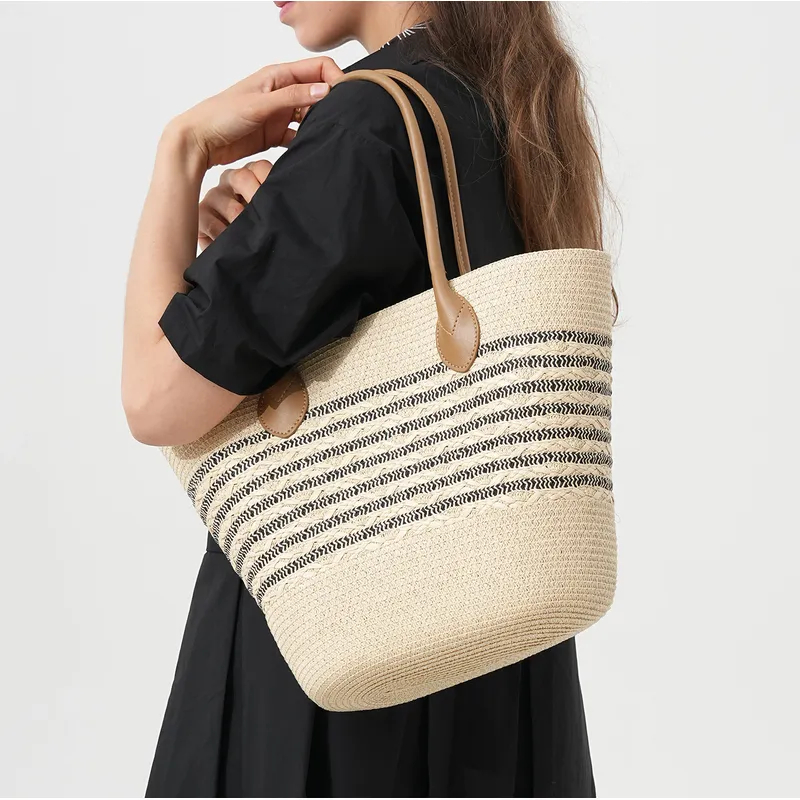 Striped woven straw beach tote - Tote Bag Beach reseña y precio