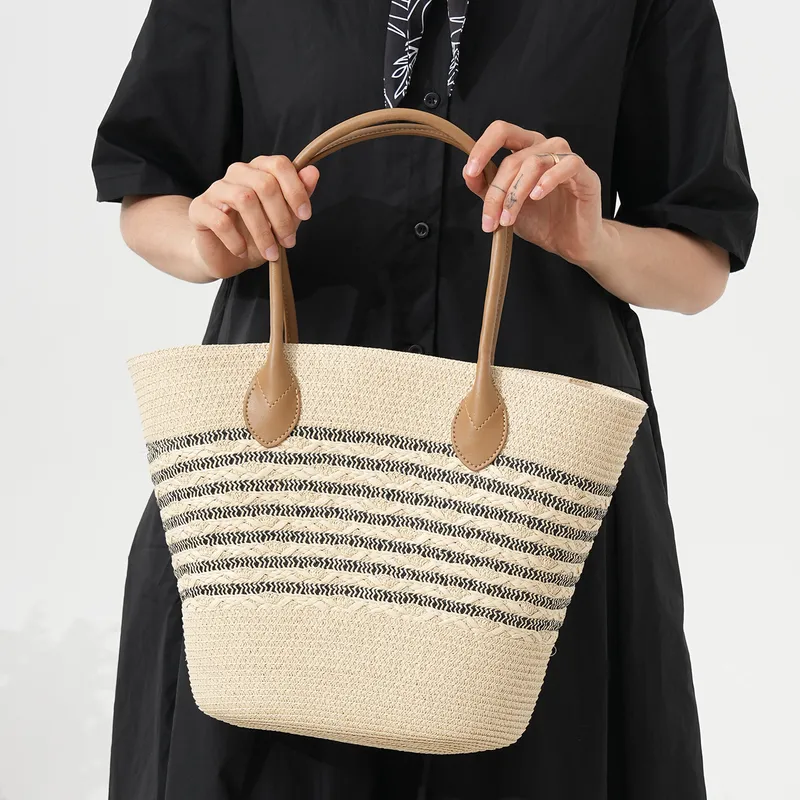 Striped woven straw beach tote - Tote Bag Beach reseña y precio
