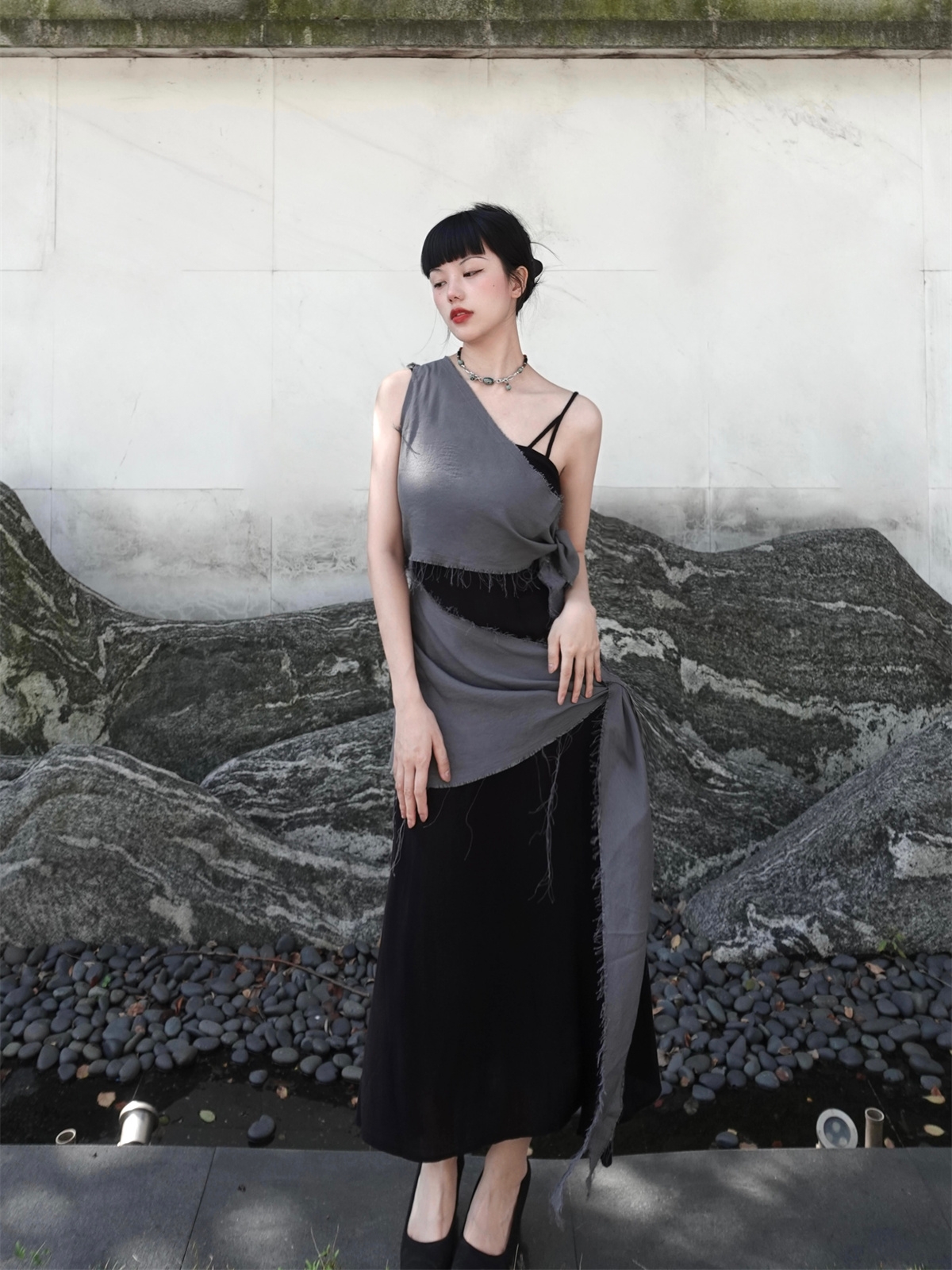 Chill Grey Cotton Linen Black  - Linen Dress Wrap reseña y precio