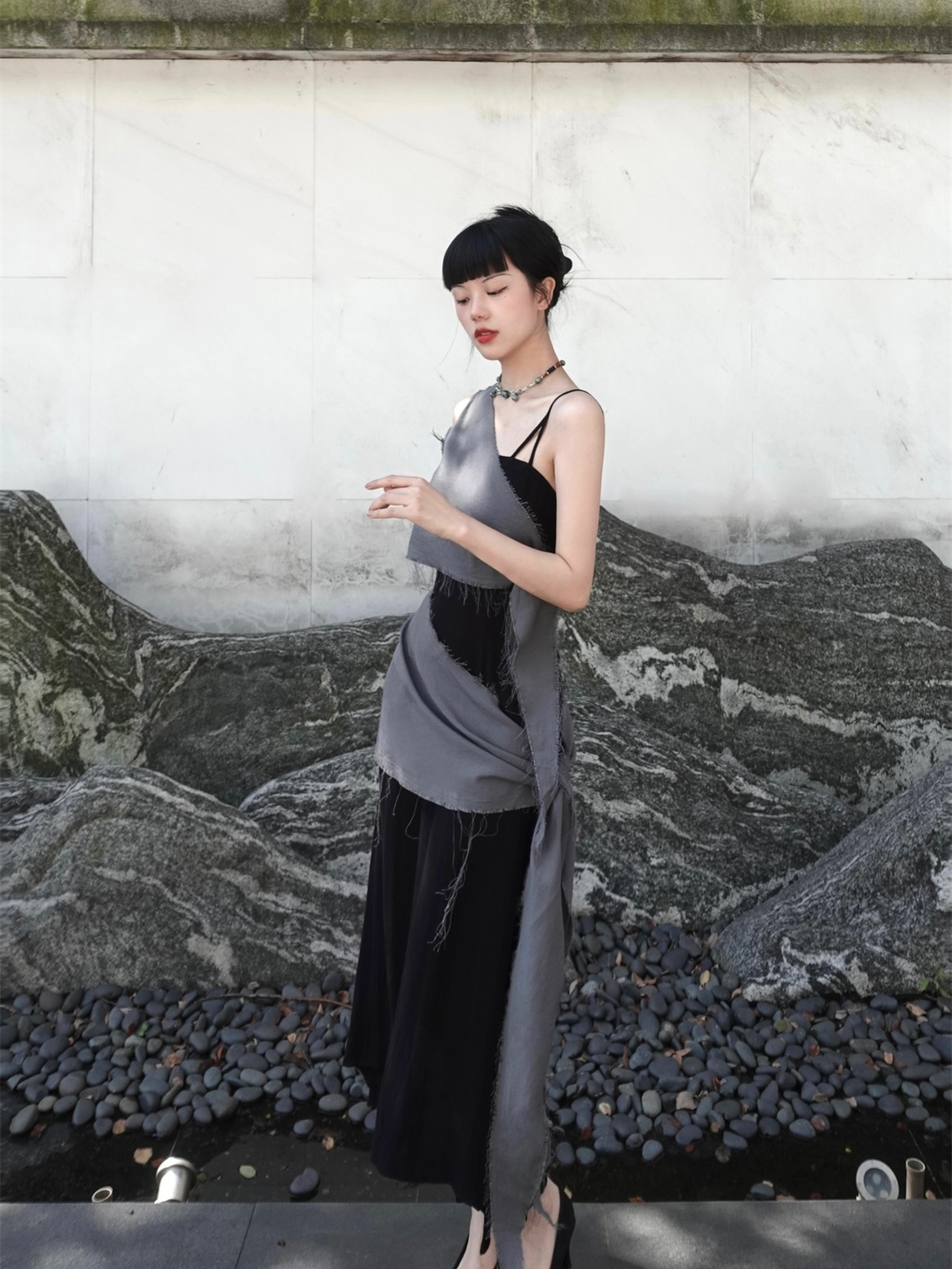 Chill Grey Cotton Linen Black  - Linen Dress Wrap reseña y precio