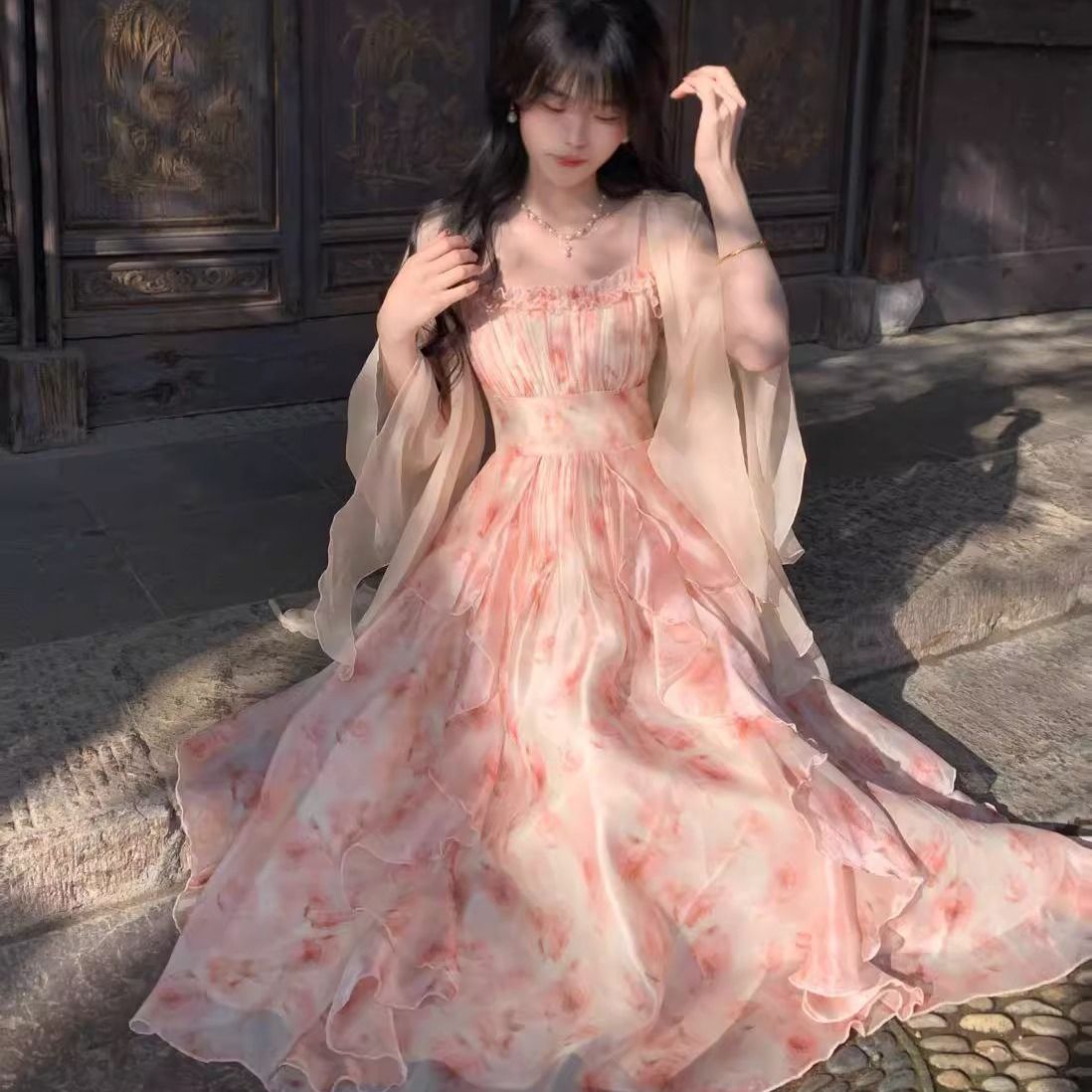 Women Watercolor Peach Floral  - Kimono Sheer Floral reseña y precio
