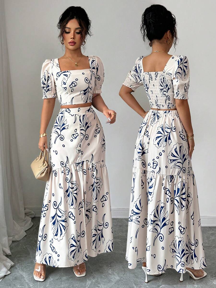 Floral Print Women 2Pcs Outfit - Romper Floral Print reseña y precio