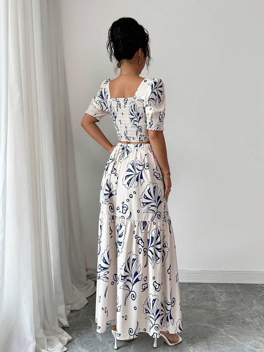 Floral Print Women 2Pcs Outfit - Romper Floral Print reseña y precio