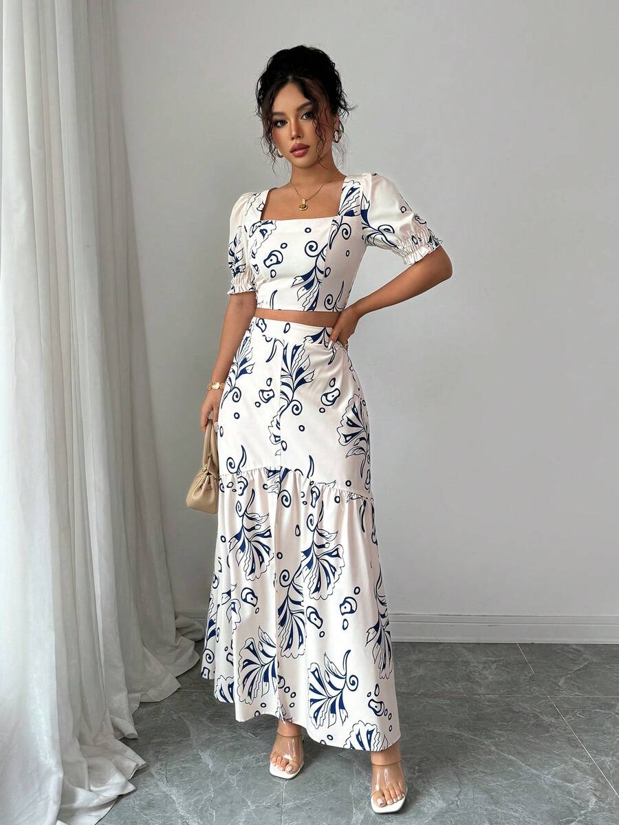 Floral Print Women 2Pcs Outfit - Romper Floral Print reseña y precio