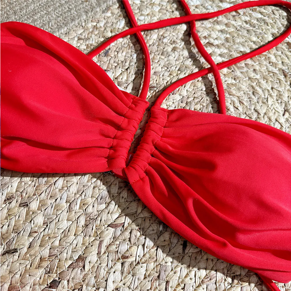 Sexy Red 3D Flower Swimwear Ha - Swimsuit Bikini Ruched reseña y precio