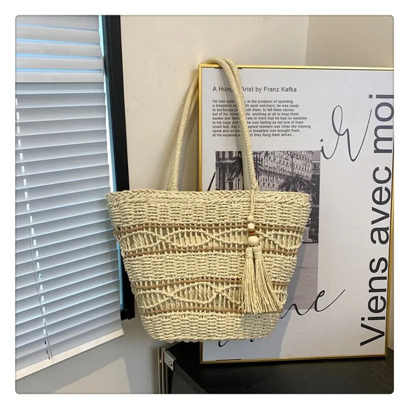 Hollow Woven Straw Shoulder Ba - Tote Bag Beach reseña y precio