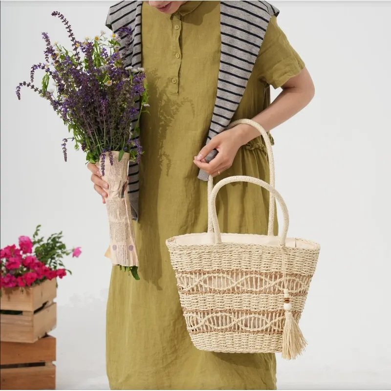 Hollow Woven Straw Shoulder Ba - Tote Bag Beach reseña y precio