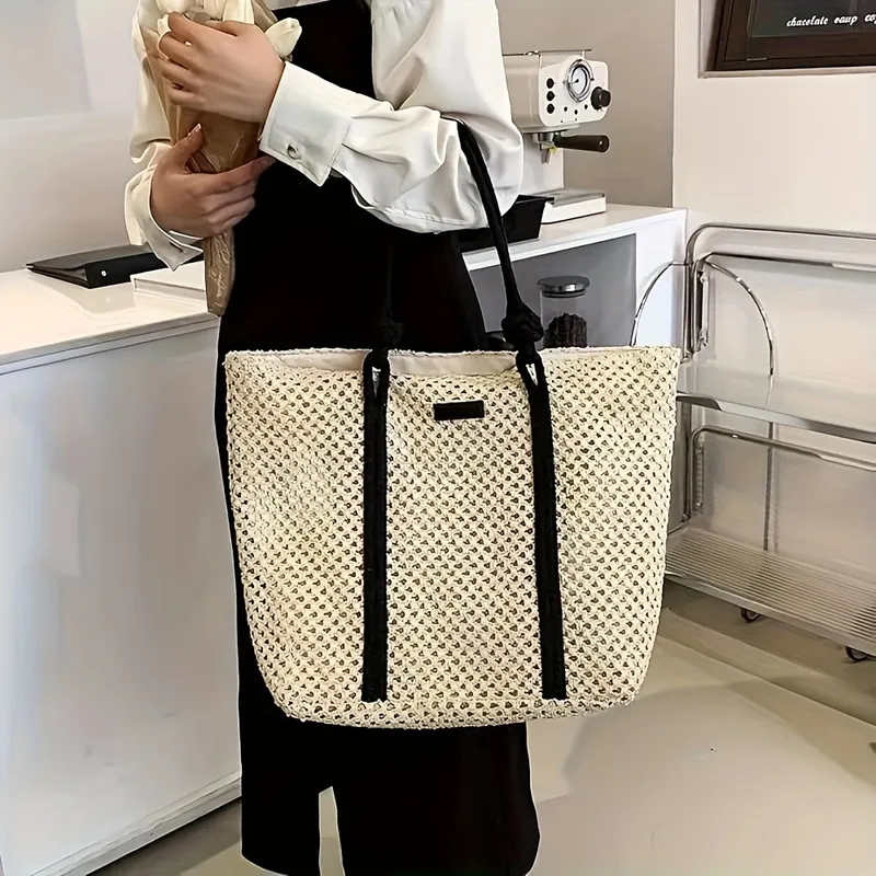 Hollow Straw Woven Tote Bag fo - Tote Bag Beach reseña y precio