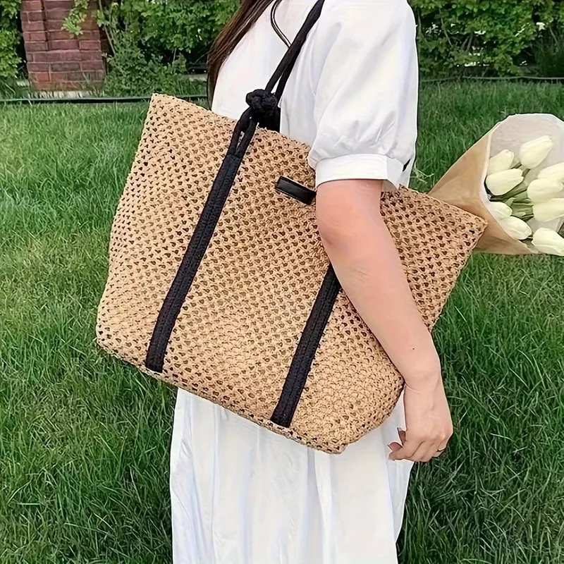 Hollow Straw Woven Tote Bag fo - Tote Bag Beach reseña y precio