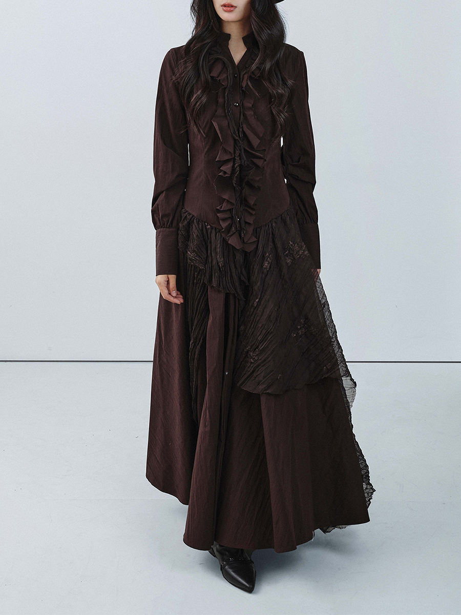 TWOTWINSTYLE Brown Spliced Fol - Linen Dress Wrap reseña y precio