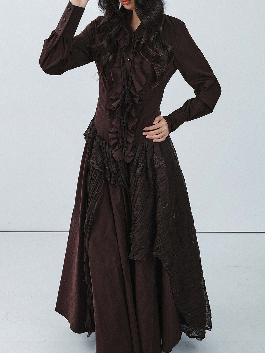 TWOTWINSTYLE Brown Spliced Fol - Linen Dress Wrap reseña y precio
