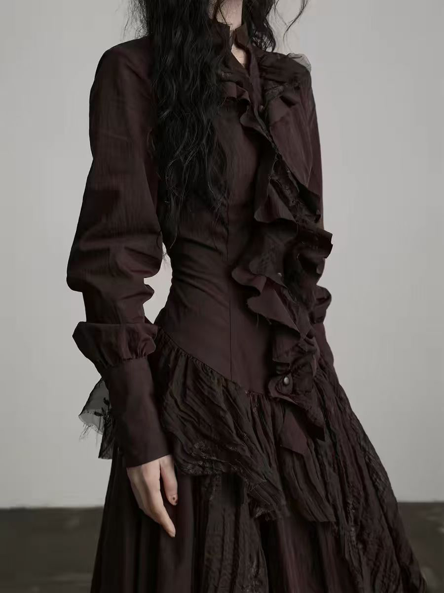 TWOTWINSTYLE Brown Spliced Fol - Linen Dress Wrap reseña y precio