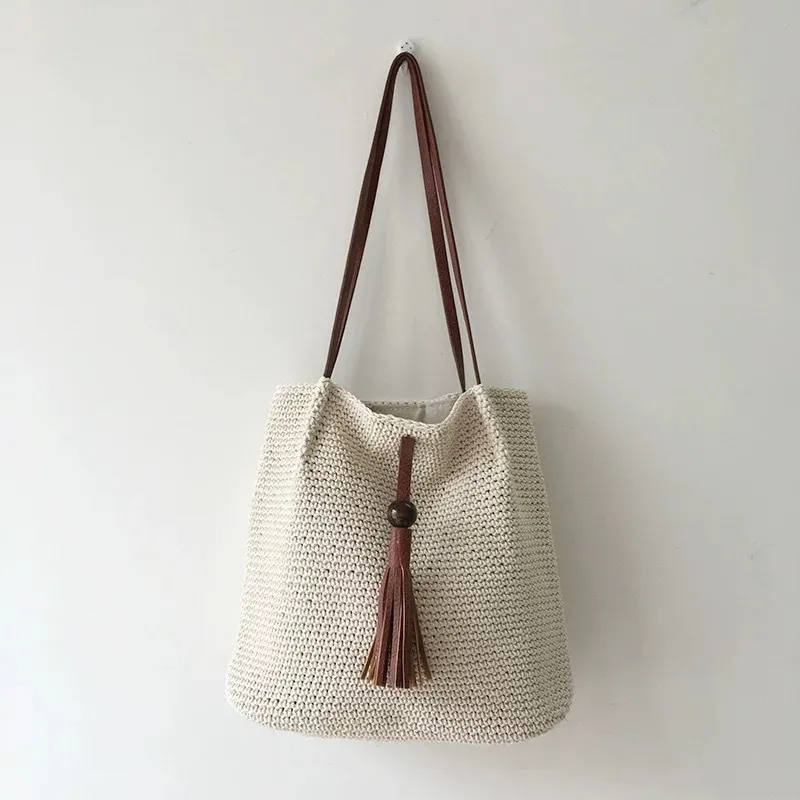 Tassel straw woven tote bag ha - Tote Bag Beach reseña y precio