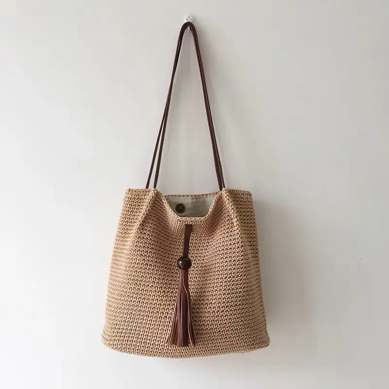Tassel straw woven tote bag ha - Tote Bag Beach reseña y precio