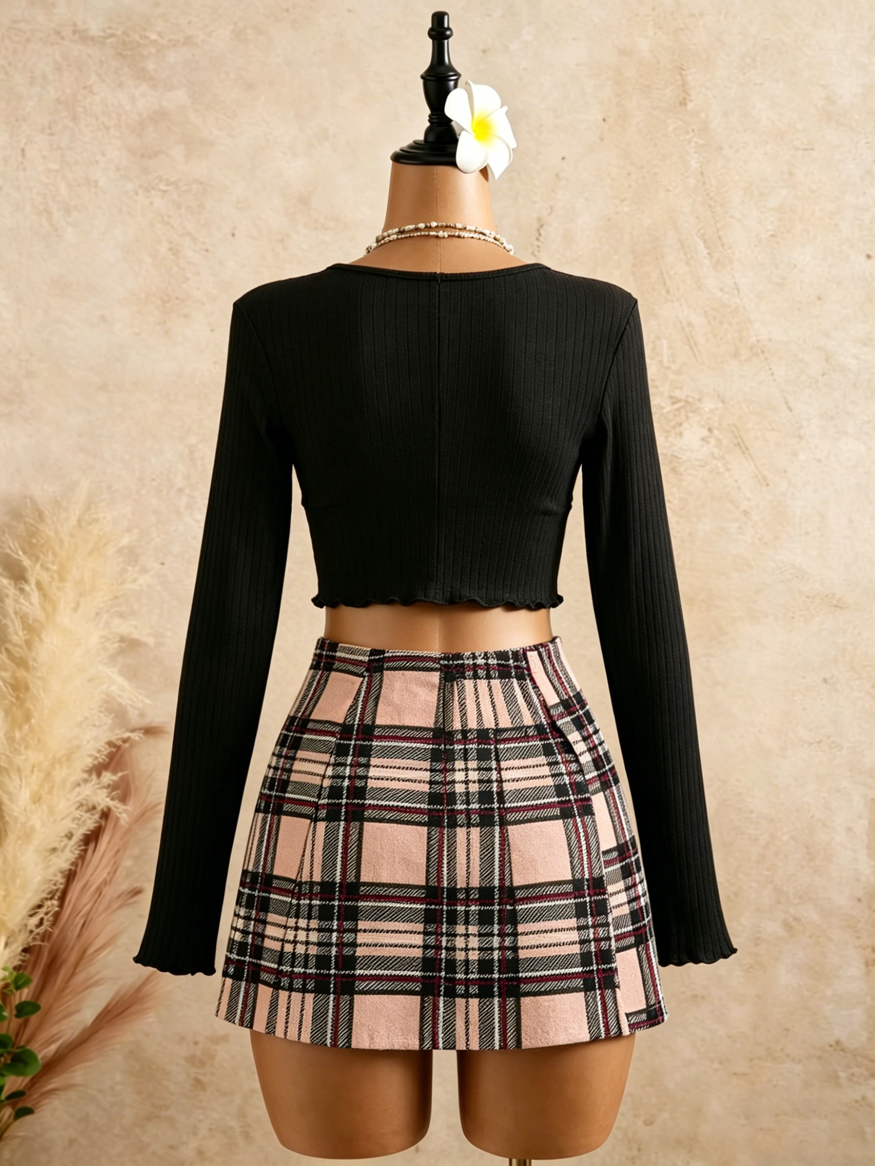 Women Black Wrap V Neck Ruffle - Crop Top Crochet reseña y precio