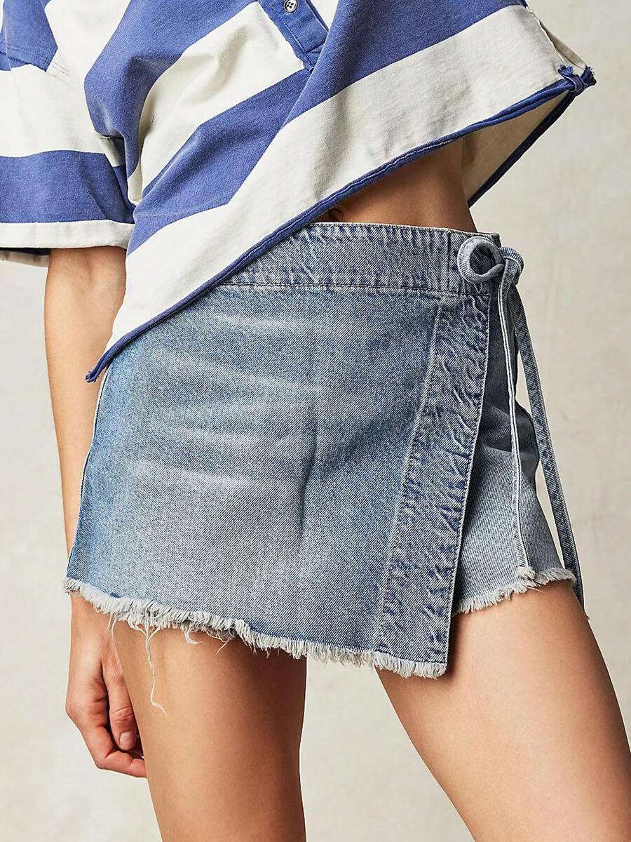 Women Denim Mini Skirt High Wa - Shorts Denim Frayed reseña y precio
