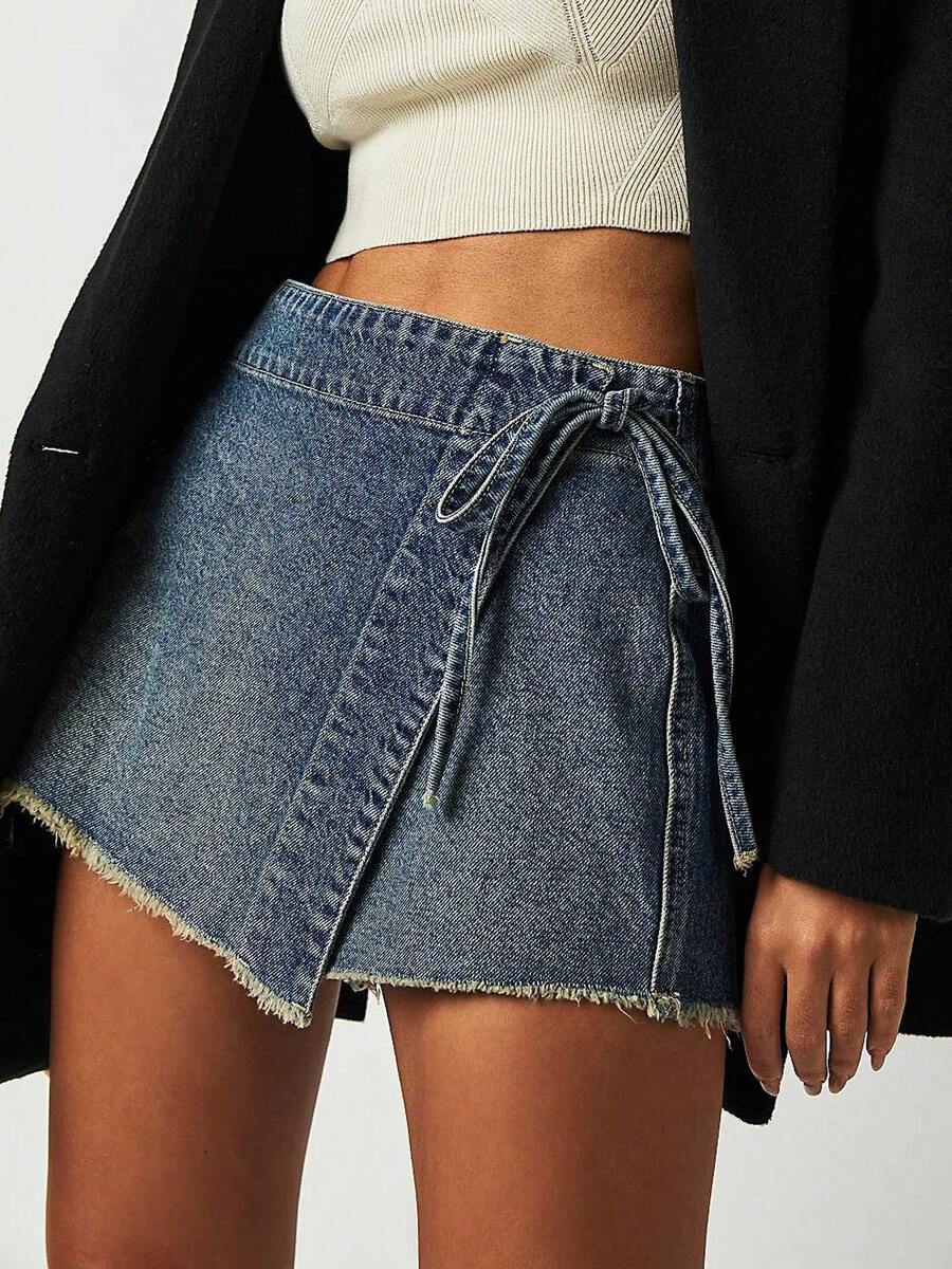 Women Denim Mini Skirt High Wa - Shorts Denim Frayed reseña y precio