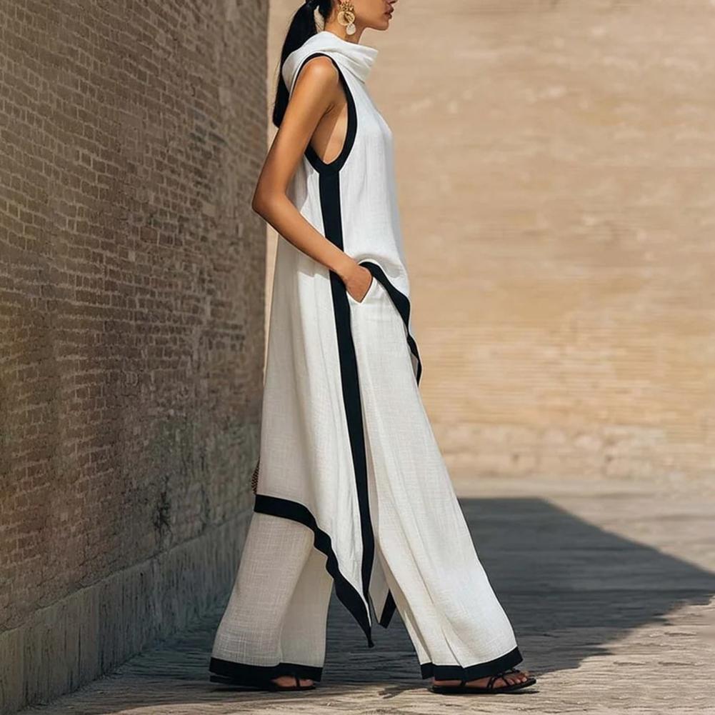 Women Color Block Cotton Linen - Linen Pant Wide reseña y precio