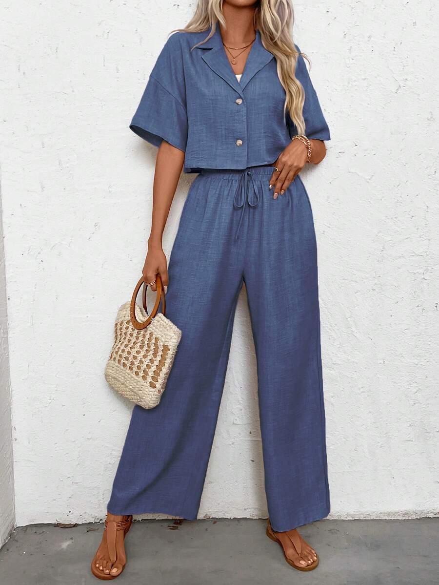 Womens Linen Short Sleeve Shir - Linen Pant Wide reseña y precio