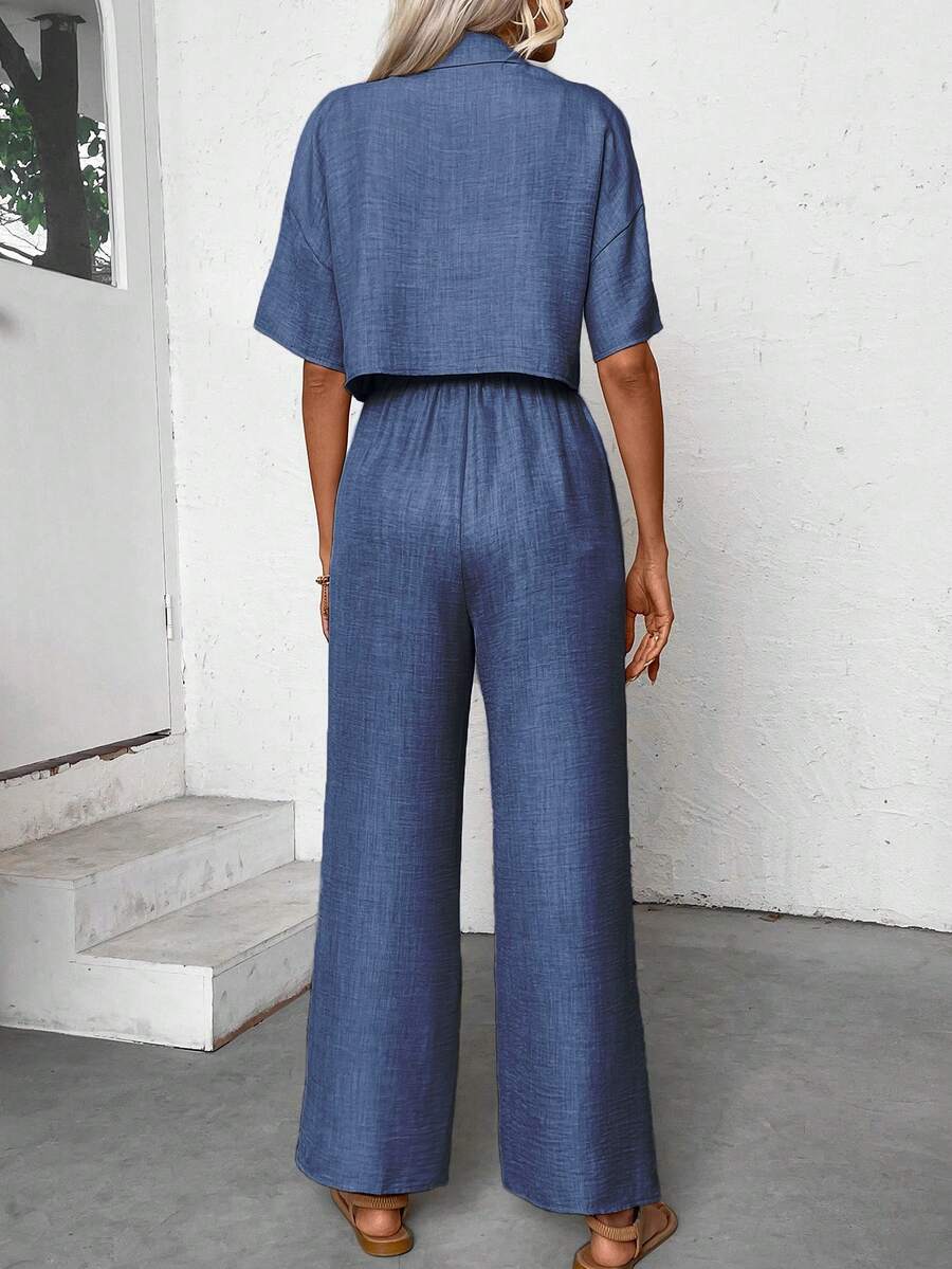 Womens Linen Short Sleeve Shir - Linen Pant Wide reseña y precio