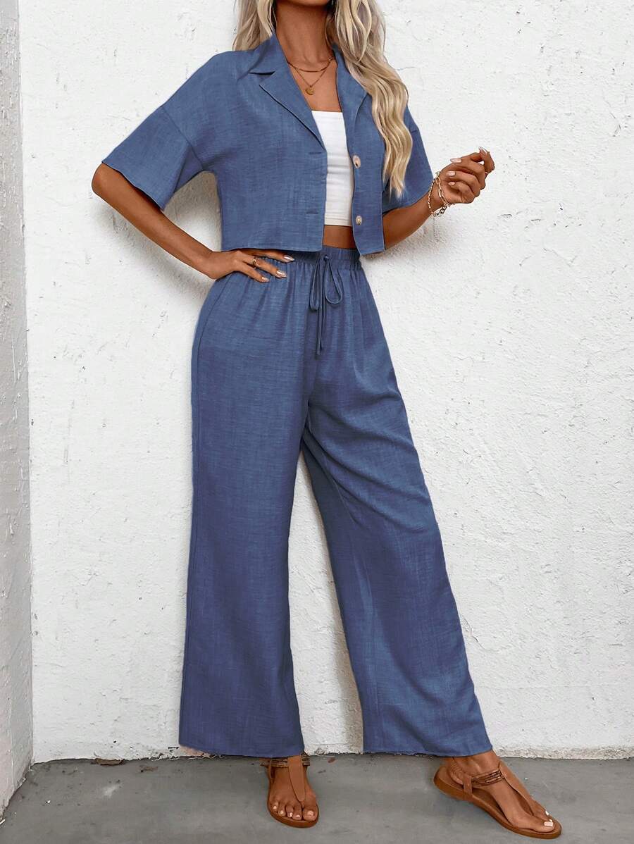 Womens Linen Short Sleeve Shir - Linen Pant Wide reseña y precio