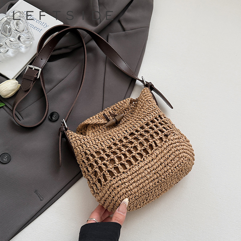 Small Woven Straw Bucket Bag L - Crochet Bag Raffia reseña y precio