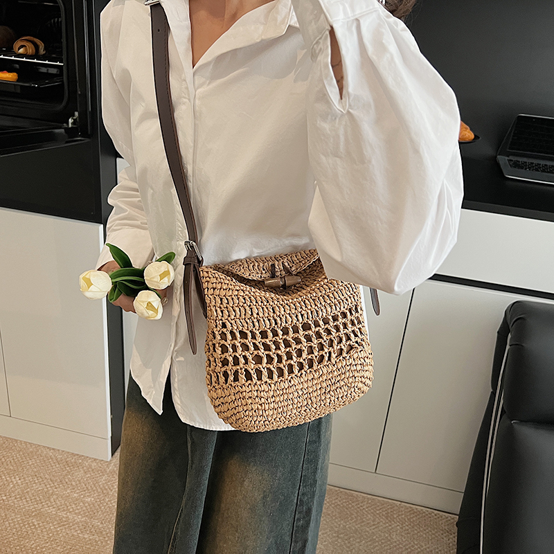 Small Woven Straw Bucket Bag L - Crochet Bag Raffia reseña y precio