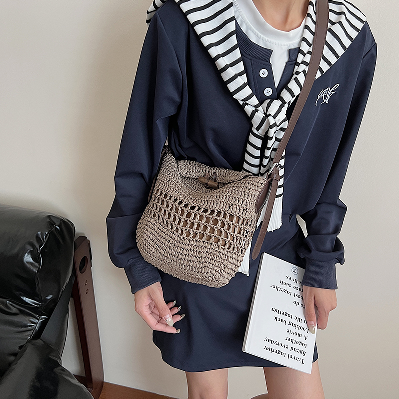 Small Woven Straw Bucket Bag L - Crochet Bag Raffia reseña y precio