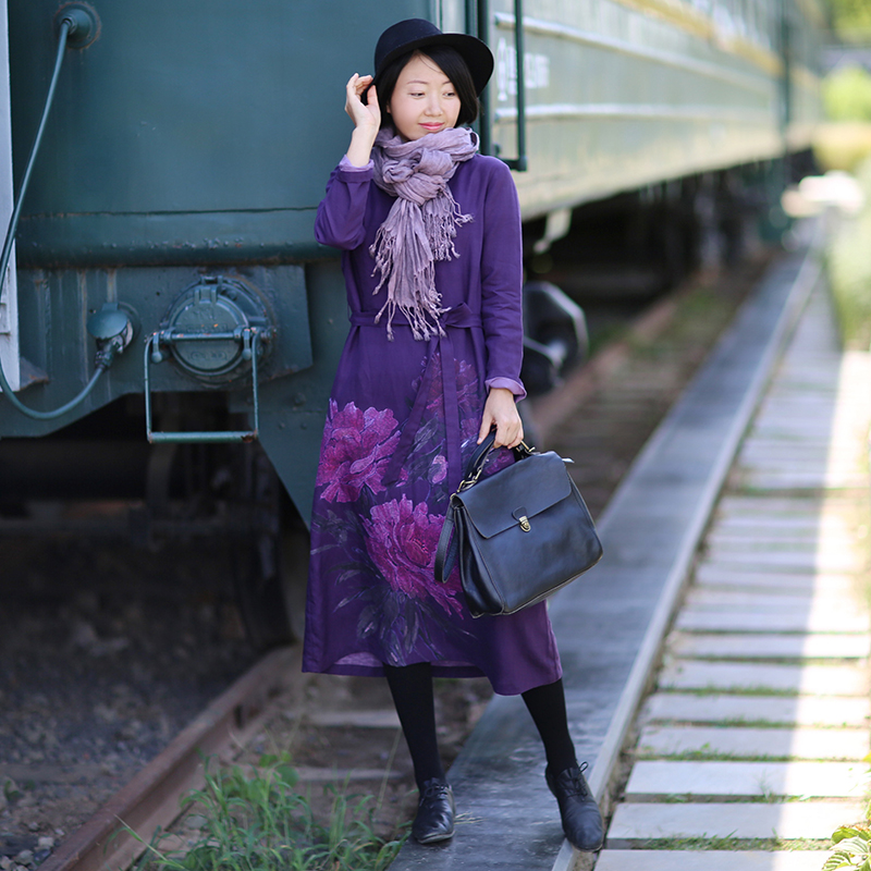 Warm Cotton Linen Peony Print  - Linen Dress Wrap reseña y precio