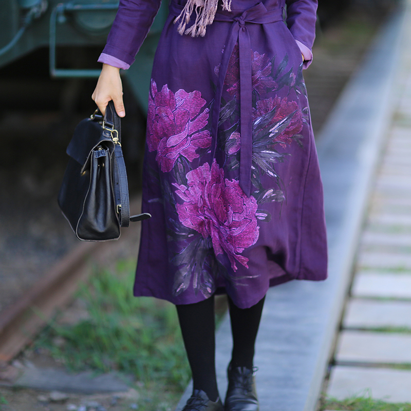 Warm Cotton Linen Peony Print  - Linen Dress Wrap reseña y precio