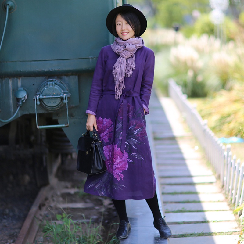 Warm Cotton Linen Peony Print  - Linen Dress Wrap reseña y precio