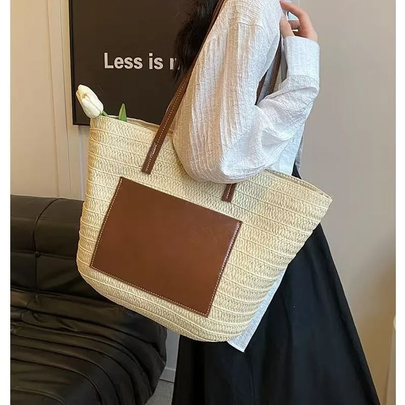 Straw hand-woven tote bag larg - Tote Bag Beach reseña y precio