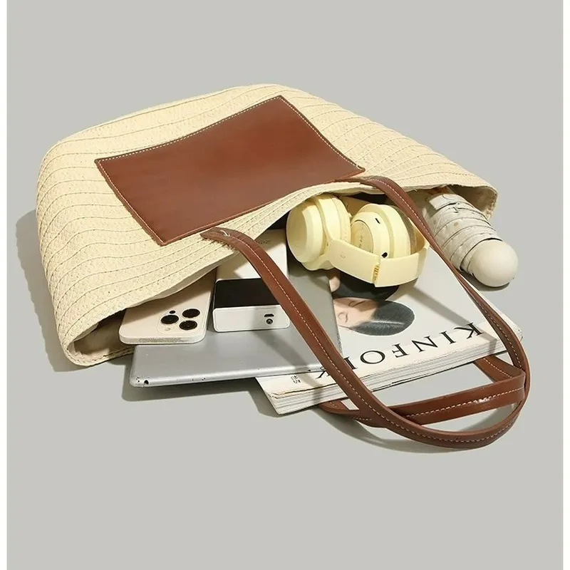 Straw hand-woven tote bag larg - Tote Bag Beach reseña y precio