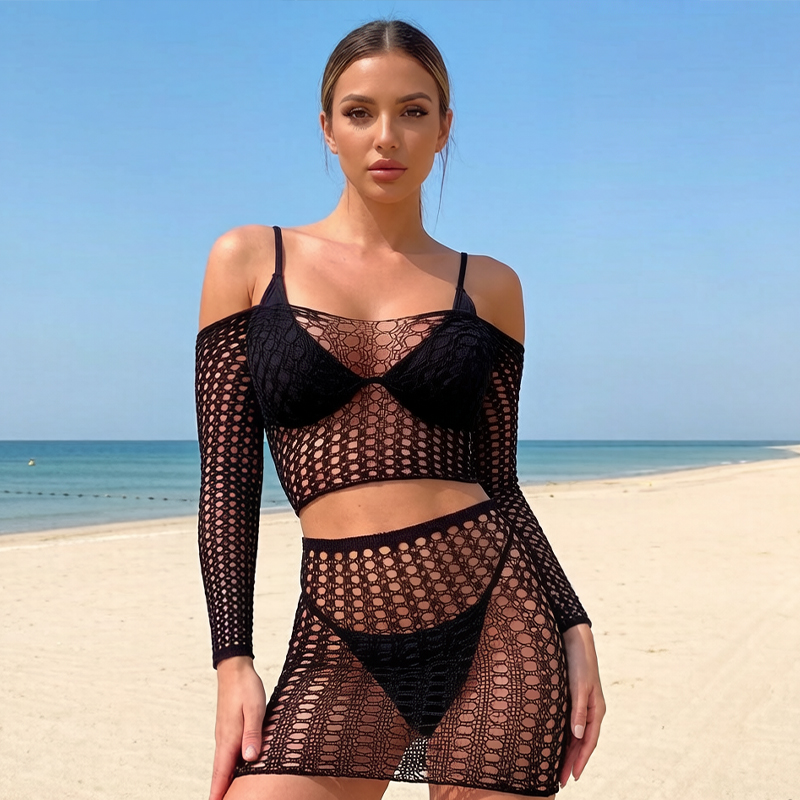 1 Set Women Long Sleeve See-Th - Cover Up Kaftan reseña y precio