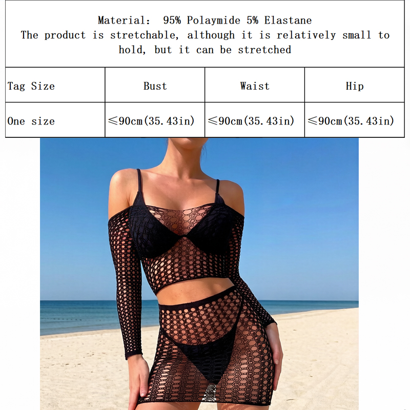 1 Set Women Long Sleeve See-Th - Cover Up Kaftan reseña y precio