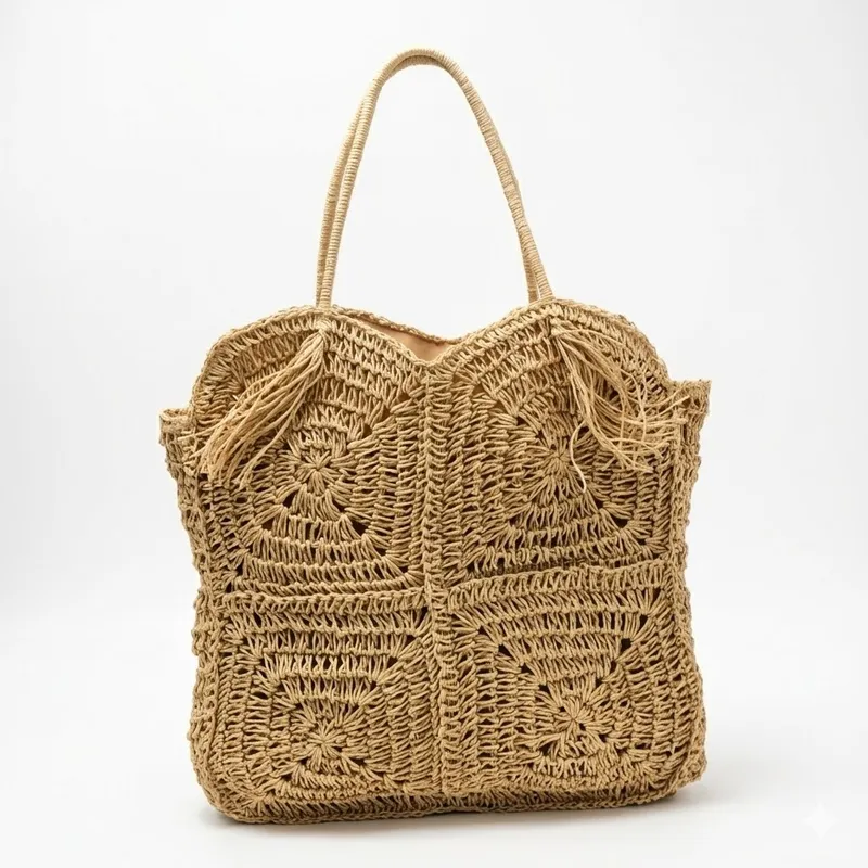 Straw Handwoven Tote Bag with  - Tote Bag Beach reseña y precio