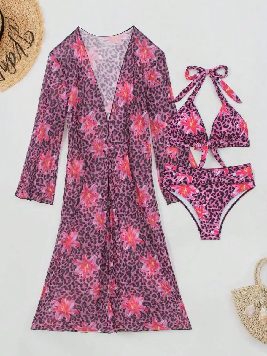 Womens 3-Piece Leopard Floral  - Kimono Sheer Floral reseña y precio