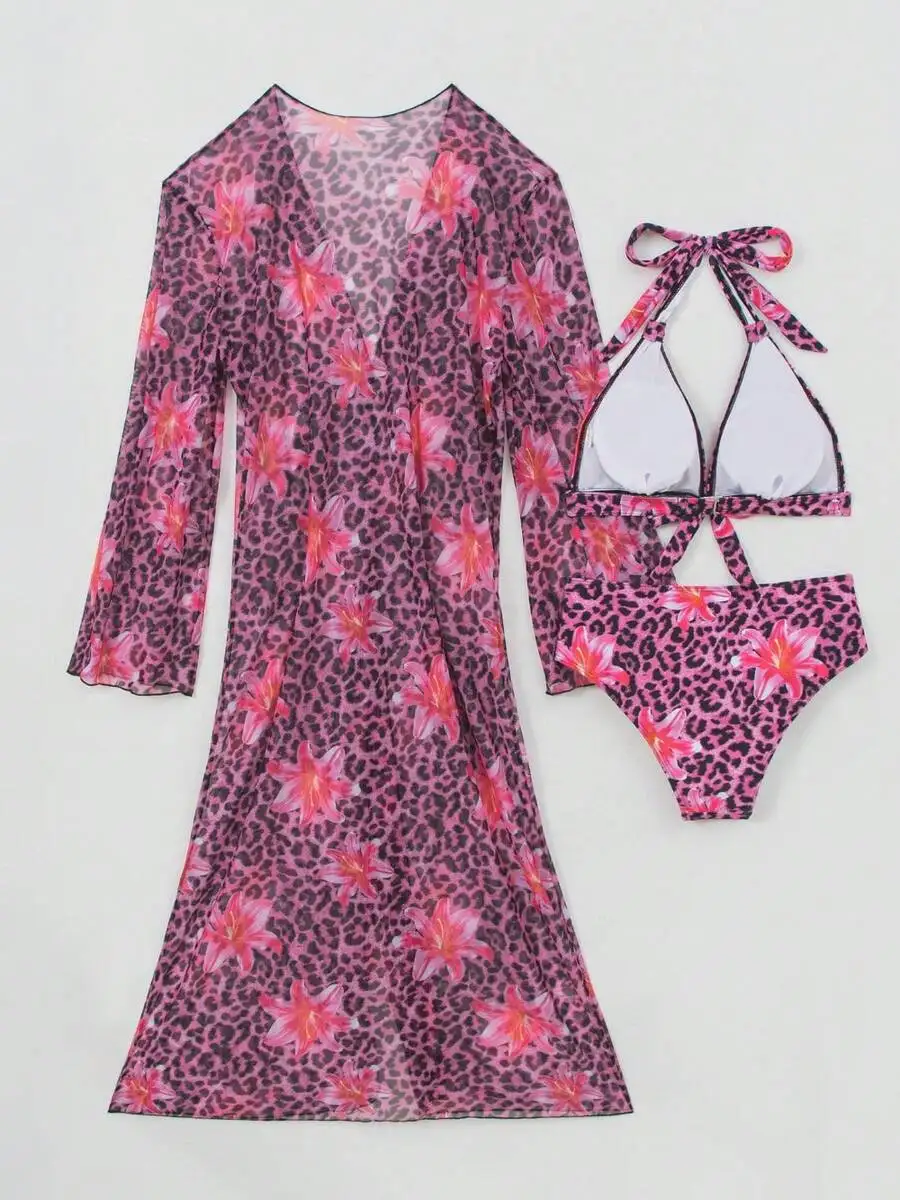 Womens 3-Piece Leopard Floral  - Kimono Sheer Floral reseña y precio