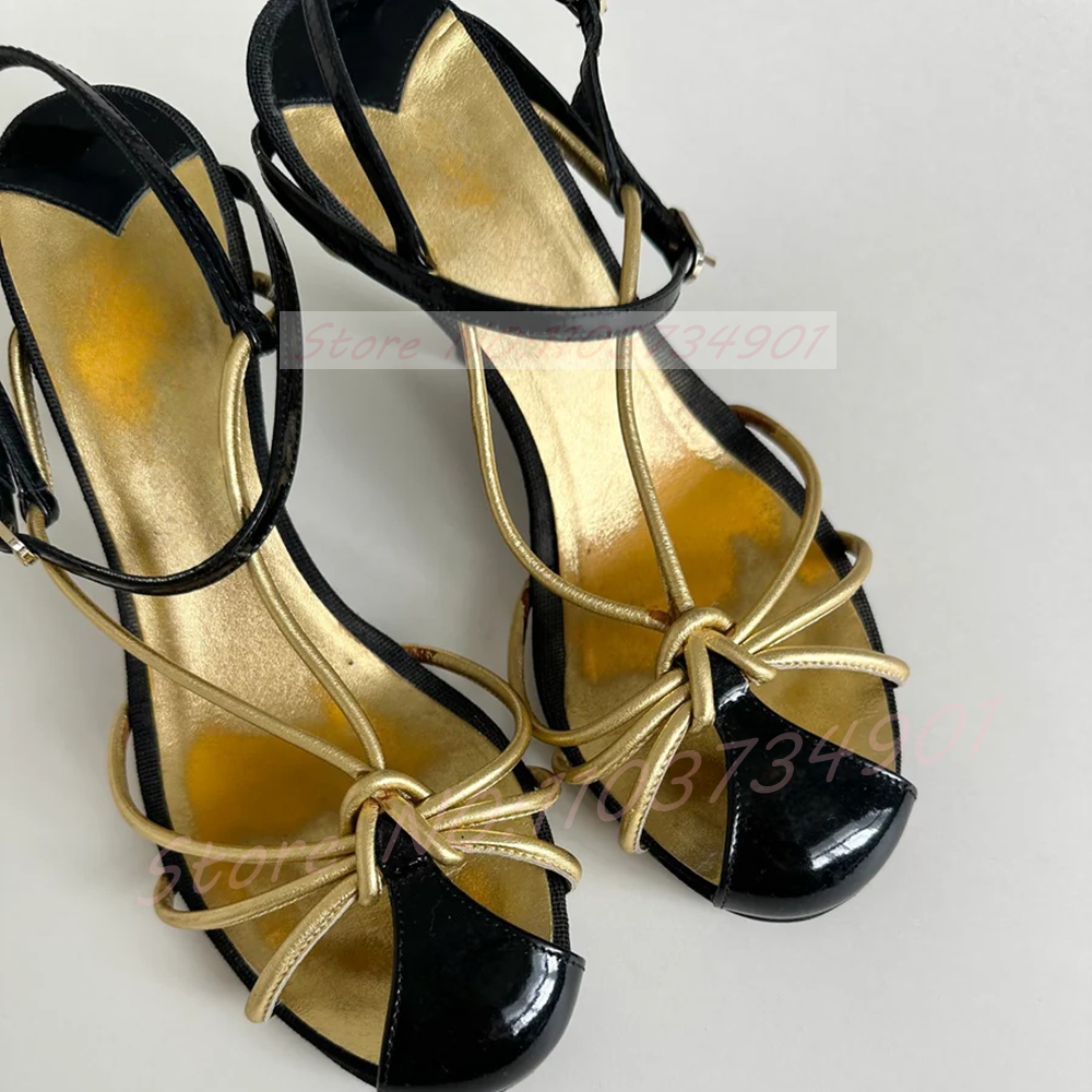 Gold Caged Strappy Knot Sandal - Sandal Strappy Heeled reseña y precio